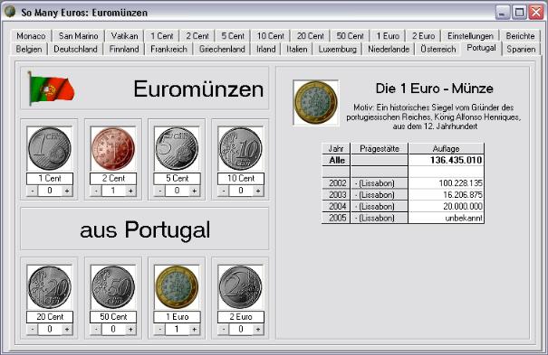 Screenshot vom Programm: So Many Euros