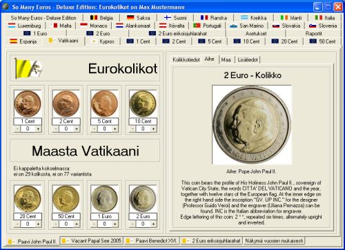 So Many Euros - Ohjelmisto Eurokolikoiden ker�ilij�ille